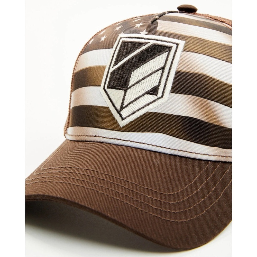 RANK 45 • Men’s Brown Flag Logo Baseball Cap Trucker Hat - Picture 3 of 4